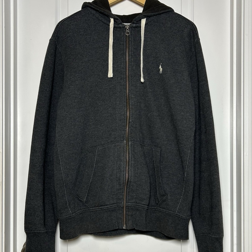 Polo Ralph Lauren Cotton Blend Dark Gray Full Zip Embroidered Pony Logo Hoodie